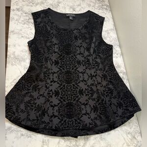 Forever 21 Black Velvet Burnout Floral Sleeveless Peplum style Hem Blouse SzXL